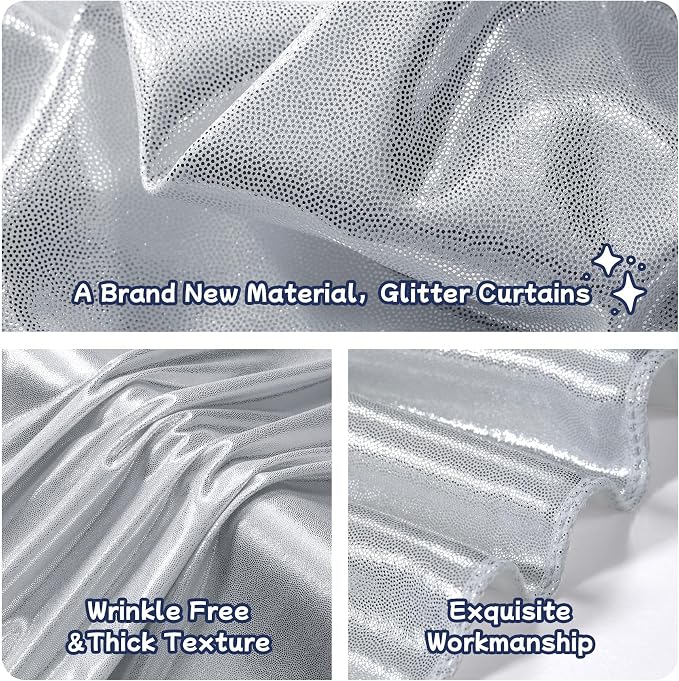 leegleri 40x10ft Thick Silver Glitter Backdrop Curtain Panels - Image 3