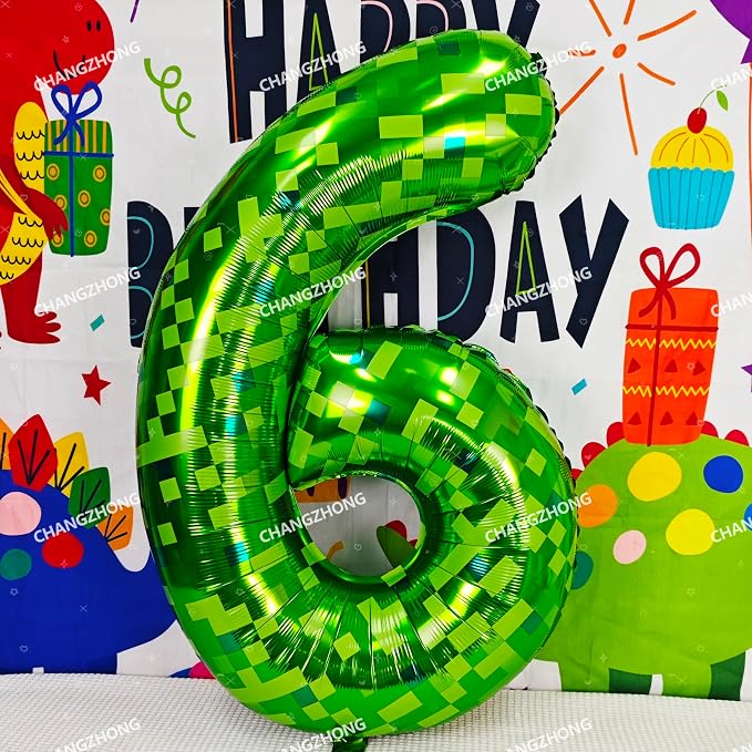 40 inch giant Green pixel miner game number 6 balloon | Large mining theme foil - Image 4