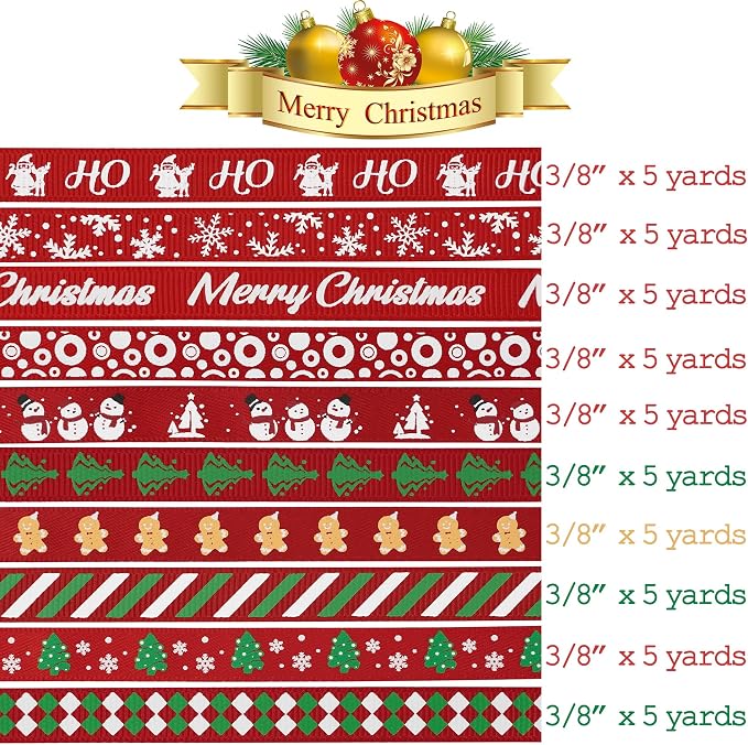 3/8 inch 100 Yards Assorted Christmas Ribbon - Image 3