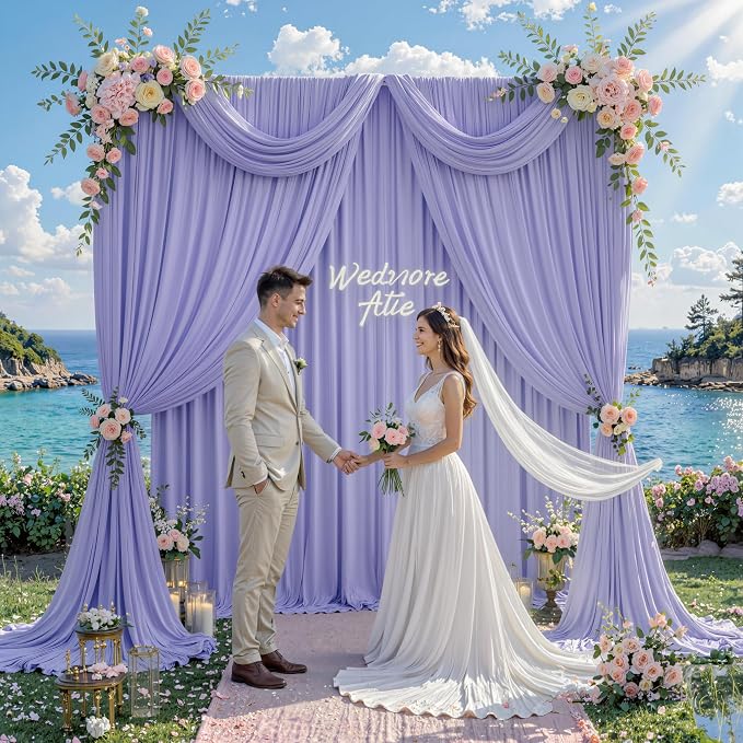20 ft x 10 ft Wrinkle Free Lavender Backdrop Curtain - Image 6