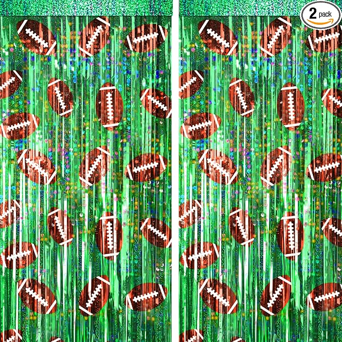 2 Packs Football Foil Fringe Curtain, Baby Shower, Super Bowl, Football Party by BSRESIN