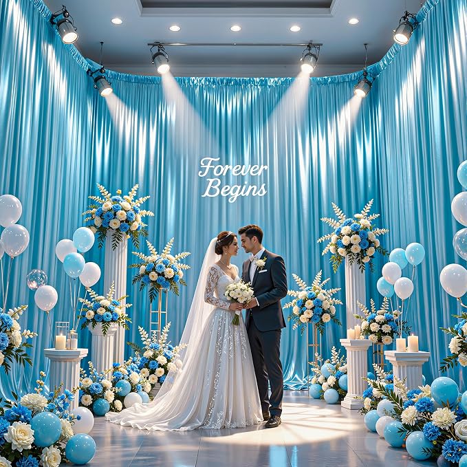 40x10ft Sky Blue Glitter Backdrop Curtain - Image 2
