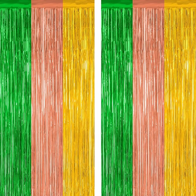 ZATAYE 2 Pack Green Brown Yellow Hawaiian Luau Foil Curtain Decorations | Green by ZATAYE