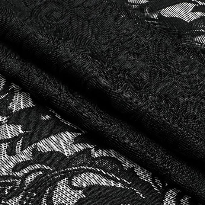 Bujasso Black Lace Pinch Pleat Curtains 102 inch, Gothic Vintage Floral Sheer - Image 5