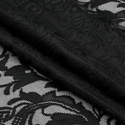 Bujasso Black Lace Pinch Pleat Curtains 102 inch, Gothic Vintage Floral Sheer - Image 5