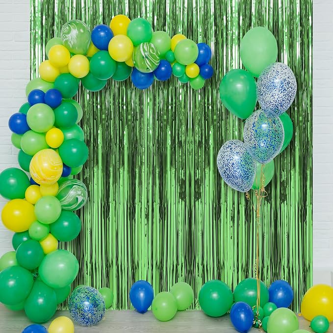 Crosize 4 Pack Green Party Streamers Backdrop, 3.3 x 9.9 ft | Tinsel Foil - Image 5