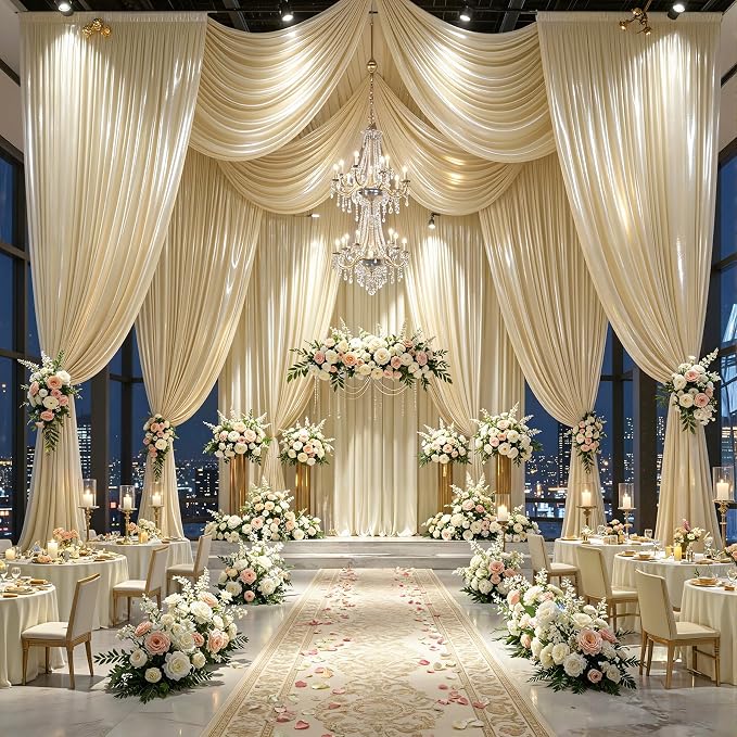 40x10ft Champagne Beige Glitter Backdrop Curtain - Image 4