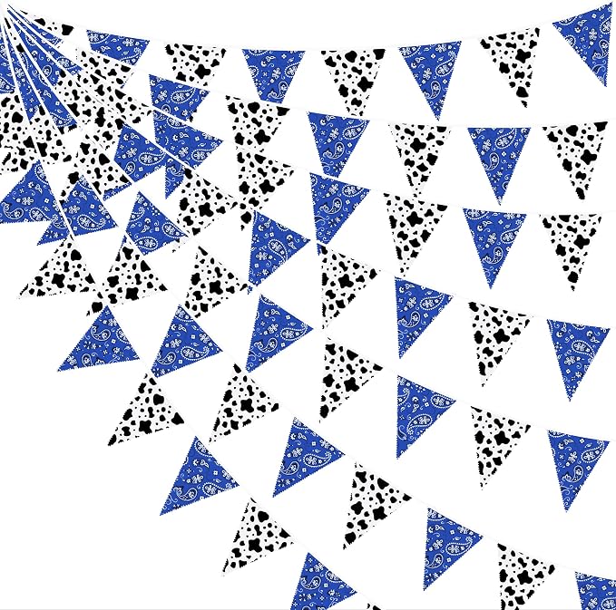 32Ft Western Cowboy Party Decorations Blue Paisley Bandana Pennant Banner by pinkblume
