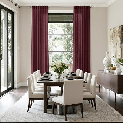 Burgundy Linen Curtains for Living Room 126 Inches Long Light Filtering Semi - Image 8