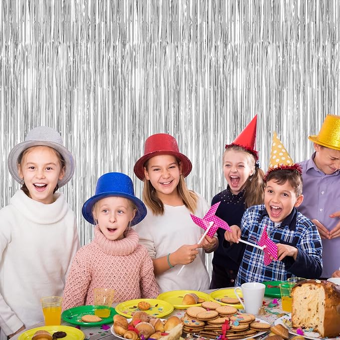 8 Pack Silver Backdrop, 3.28 FT x 7.05 FT Birthday Backdrop, Metallic Silver - Image 6