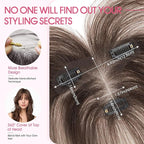 Hairro Human Hair Toppers with Wispy Bangs, 3D 360° Seamless Real Hair Toppers, Hand-Tied with 3.5"x4.7" T-shaped Base, Clip-In Hairpieces to Add Volume on Top, 11 Inch Dark Brown