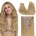 GOO GOO Clip in Hair Extensions Real Human Hair, Remy Human Hair Extensions Clip ins for Women, Natural Human Hair, 14inch 130g 9Pcs, 7 Bronde