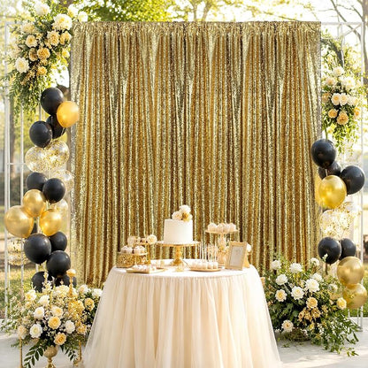 Black Gold Sequin Backdrop Curtains Party Glitter Drapes 2 Pcs 2FTx8FT | - Image 6