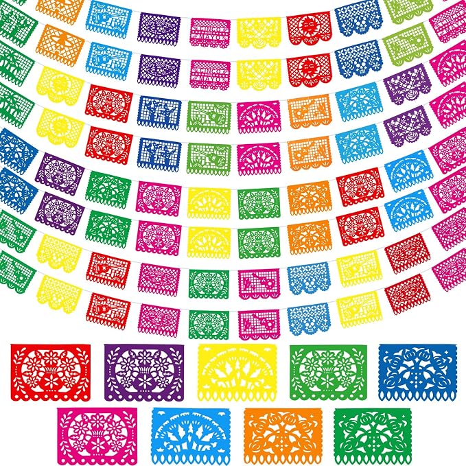 Boao 8 Packs 120 ft Mexican Party Decorations Fiesta Banner Plastic Papel by Boao