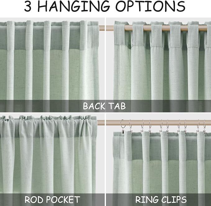 Aqua Green Linen Curtains 84 Inch Length 2 Panels Set - Image 2