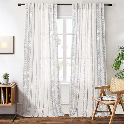 Light Filtering Curtains 95 Inches Long Boho Cotton Curtains - Image 3