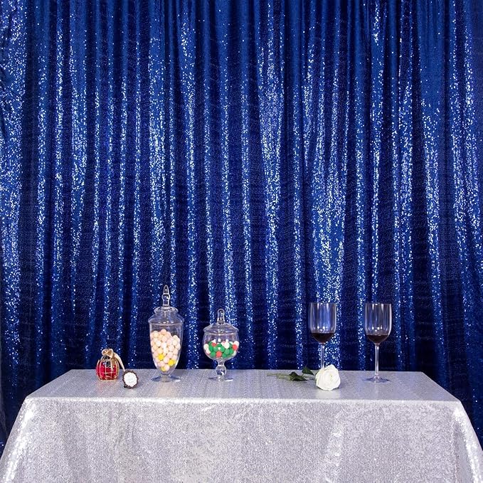 Juya Delight Navy Blue Sequin Backdrop Curtain 6FT X 6FT Glitter Shimmer Photo - Image 8