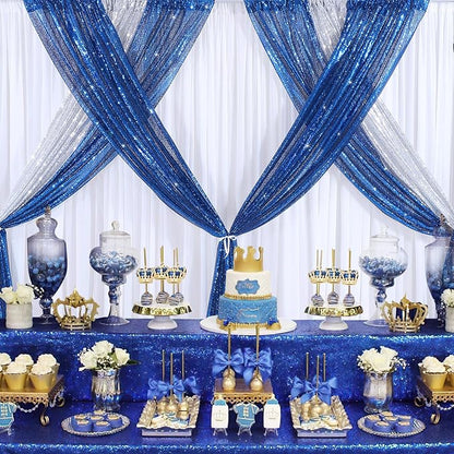 Royal Blue Sequin Backdrop Curtains 4 Pcs 2ftx8ft Glitter Shimmer Fabric | - Image 3