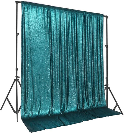 PartyDelight Teal Sequin Backdrop 10x10ft Sparkly Photo Curtain | 4 Inch Rod by PartyDelight