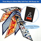 Skinny Scarf 3 Pack for Women – Bag Scarf, Silk Hair Scarves (Original Prints, Premium Twill, 3 Designs)