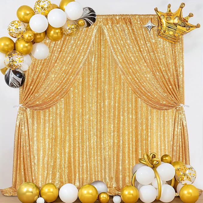 Gold Sequin Backdrop Curtain 2 Pcs 5FTx10FT Panels Stage Background - Image 4