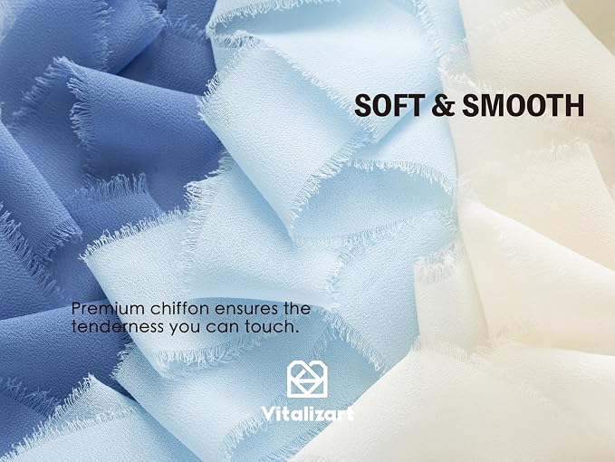 Vitalizart Dusty & Baby Blue Chiffon Silk Ribbon 1" x 21 Yd Handmade Fringe | - Image 3
