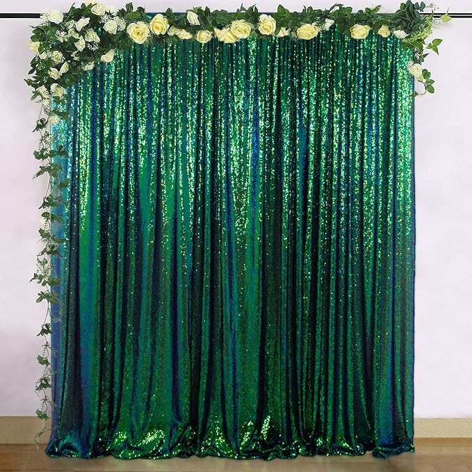 ShinyBeauty Sequin Backdrop 10x10FT Iridescent Green | Glitter Photo Background - Image 5