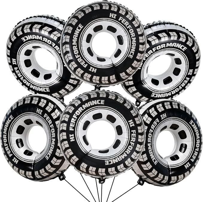 6 PCS Race Car Tire Foil Balloons, 30 Inch Reusable Racing Wheel Balloons by HTangparty