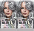 L’Oreal Paris Feria Multi-Faceted Shimmering Permanent Hair Color, Smokey Silver, Pack of 2 Hair Dye Kit