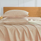 JELLYMONI 100% Natural Cotton Striped King Pillowcases Set, 2 Pack White and Rust Stripes Pattern Printed Pillow Covers with Envelope Closure(Pillows are not Included)