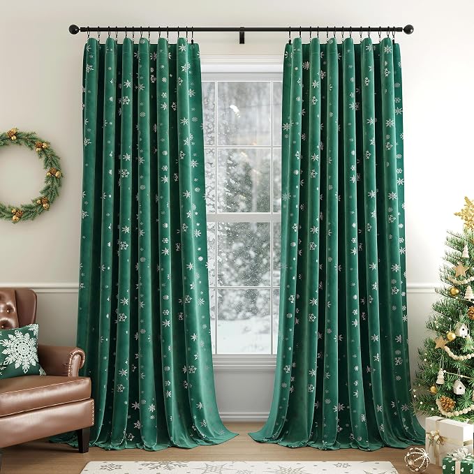 Beauoop Christmas Green Velvet Curtains by Beauoop