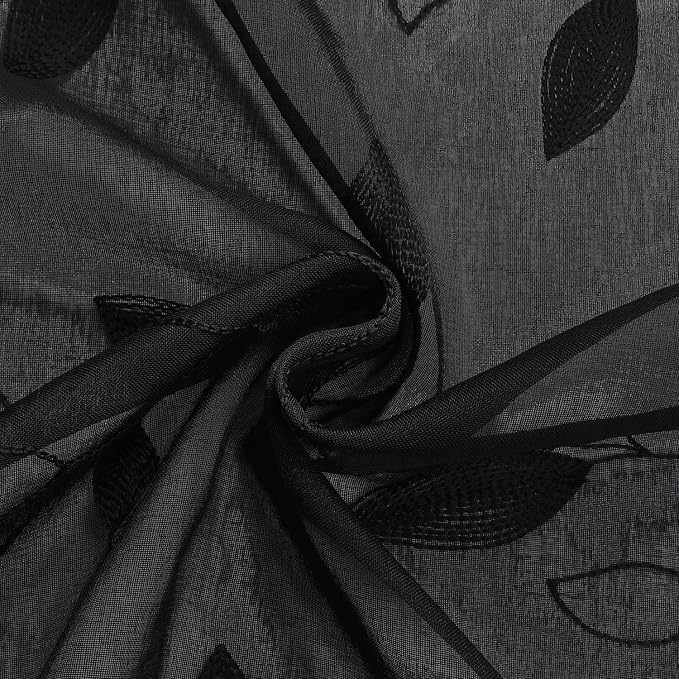 HOMEIDEAS Black Sheer Curtains 2 Panels, Embroidered Leaf Gothic, W52 x L96 | - Image 7