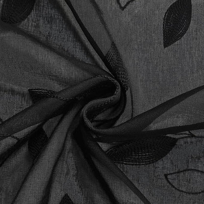 HOMEIDEAS Black Sheer Curtains 2 Panels, Embroidered Leaf Gothic, W52 x L96 | - Image 7
