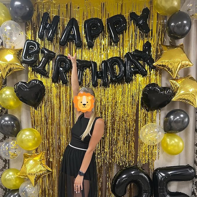 Black Happy Birthday Balloon Banner, 16 Inch Foil Mylar Happy Birthday Balloons - Image 6