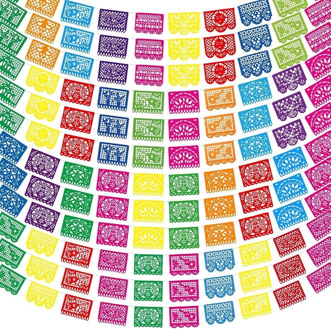 Boao 12 Packs 180 ft Mexican Party Decorations Fiesta Banner Plastic Papel by Boao