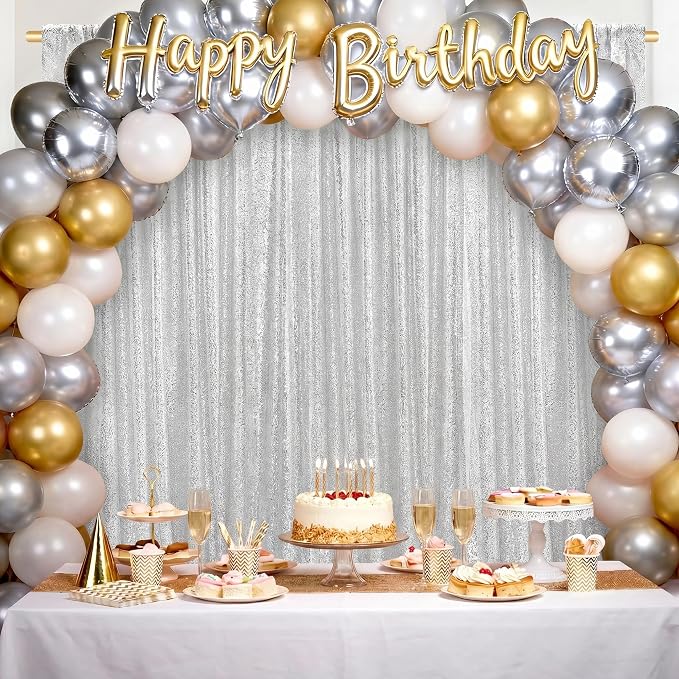 Silver Sequin Backdrop Curtains-1 Panel 3FTx8FT Silver Backdrop - Image 7