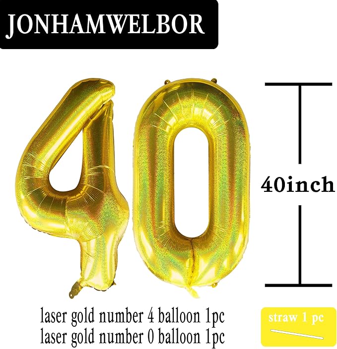Jonhamwelbor 40 Inch Laser Gold 40 Balloon Numbers Foil Mylar Giant Balloon - Image 2