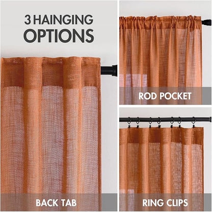 MIULEE Orange Fall Linen Curtains 52x90 Inch 2 Panels - Image 2