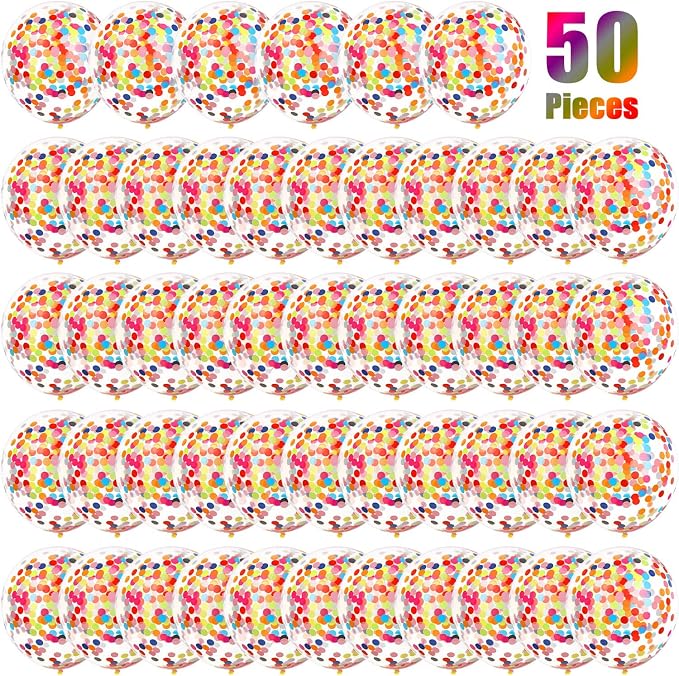 Gejoy 50 Pieces Rainbow Multicolor Confetti Balloons 12 Inches Latex Balloon - Image 2