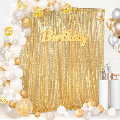 8ft x 8ft Gold Sequin Backdrop Curtain Glitter Photo Booth Backdrop | Sparkly - Image 5