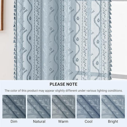 WAZZIO Boho Lace Curtains 2 Panels 84 Inch -Victorian Sheer Panel Drape French - Image 8