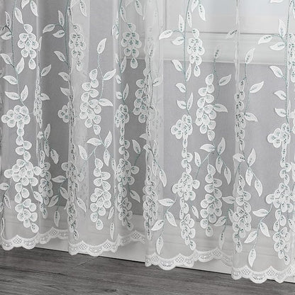 White Sheer Voile Curtains White Embossed Leaves 54Wx84L Inch | Light Filtering - Image 2