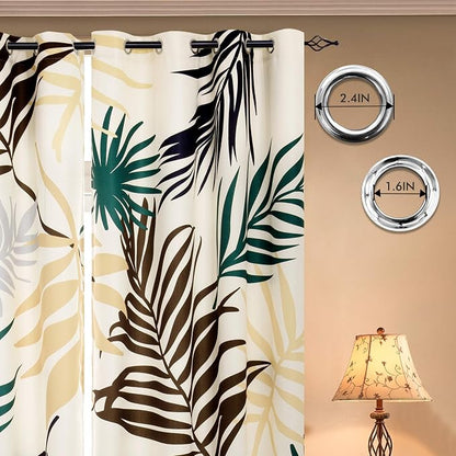 SUBRTEX Boho Leaf Printed Curtains 63 inch Long 2 Panels, Room Darkening - Image 3