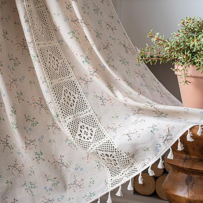 ENJOYBRIDAL Floral Curtains 96 Inch Length 2 Panels Crochet Lace Patchwork by ENJOYBRIDAL