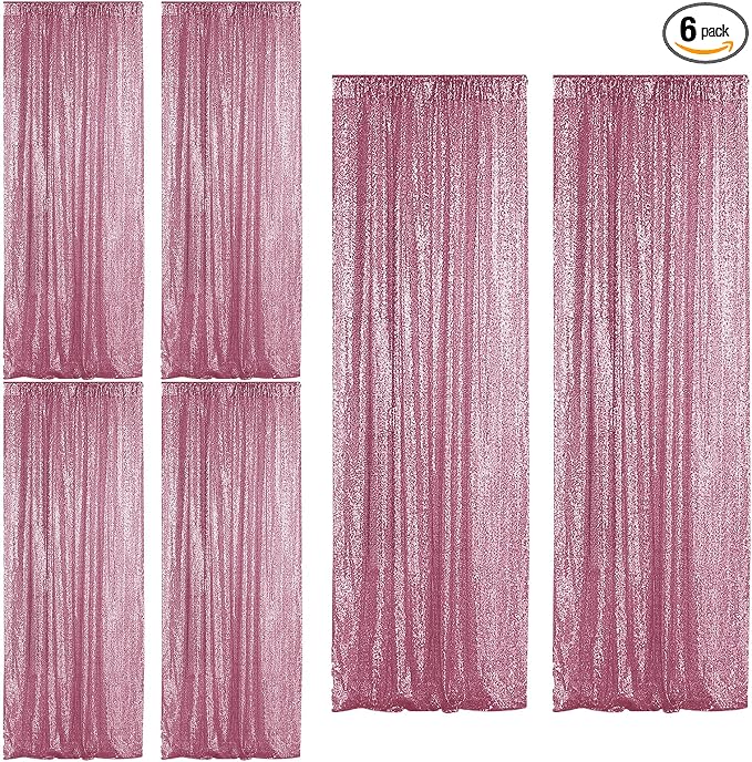 Sugargirl Pink Sequin Backdrop Curtain 6 Panels 2FTx8FT Glitter Pink Background by Sugargirl