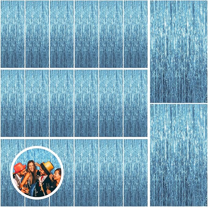 20 Pack Blue Backdrop Curtain Tinsel Streamers Ocean Themed Decor Birthday by BOMSI