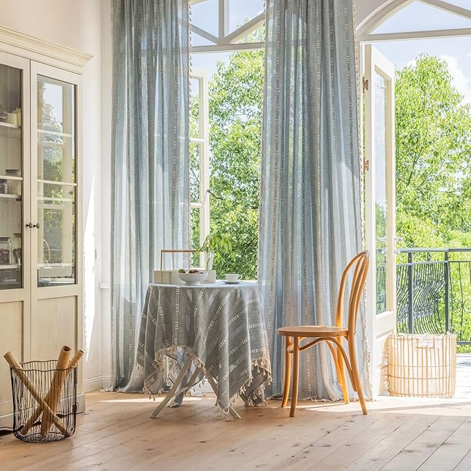 Boho Embroidery Striped Farmhouse Curtains - Image 2