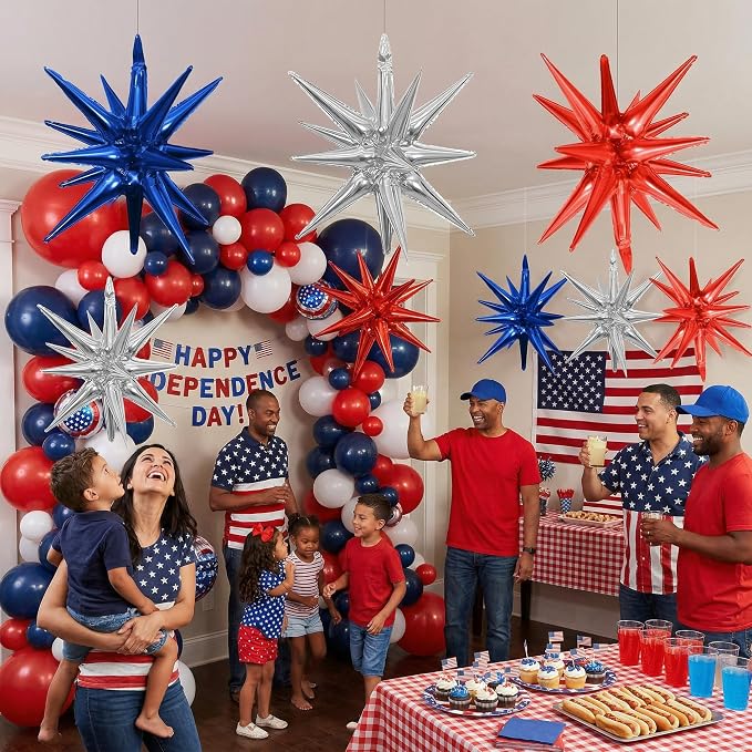 HILAVO 6PCS Star Balloons, 22Inch Huge Red Blue White Star Balloons Spike Cone - Image 3