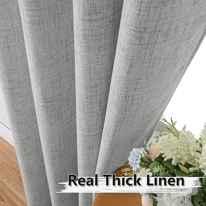 Tollpiz Linen Curtains Living Room Rod Pocket Semi Sheer Curtain Burlap Light - Image 3