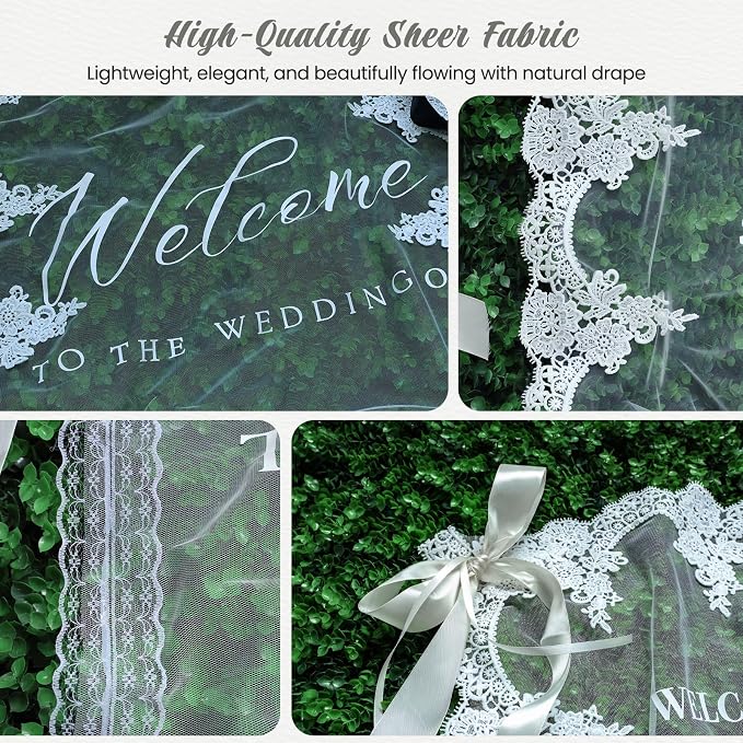 Personalized Wedding Welcome Fabric Sign Sheer Lace Banner | Handmade Custom - Image 5